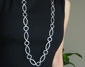 super long links necklace - sterling silver hammered linked chain necklace
