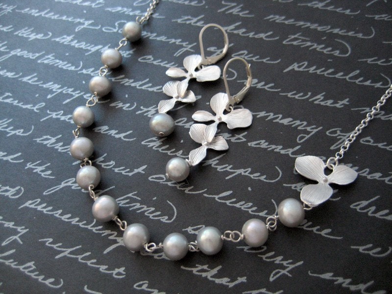 lady orchid - sterling silver and pearl necklace