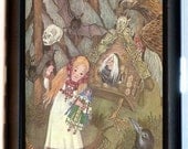 Fairy Tale Illustration Little Girl in Haunted Forest Doll Bat Skull Witch Cigarette Id Case Business Card Holder Wallet