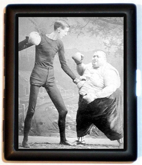 Fat Man and Skinny Man Boxing Sideshow Circus Imagery Funny Cigarette Id Case Business Card Holder Wallet