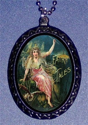 1890's Grimms Fairytales Angelic Fairy with Magical Owl Design Handmade Handcasted Metal Pendant handpainted black and ballchain Necklace