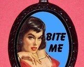RETRO sexy Pulp Pinup Bite Me Attitude Pendant Necklace Rockabilly Burlesque New