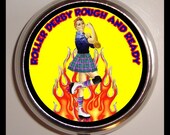 Rough and Ready Roller Derby Roller Derby Skater Skating Pinup  Derby Skater  Gal Rockabilly Pill box Pillbox Case Holder for Vitamins Drugs Birth Control