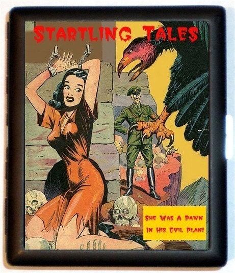 Pinup in Peril Vulture pulp comic forties Cigarette Case or Business or ID Case Wallet