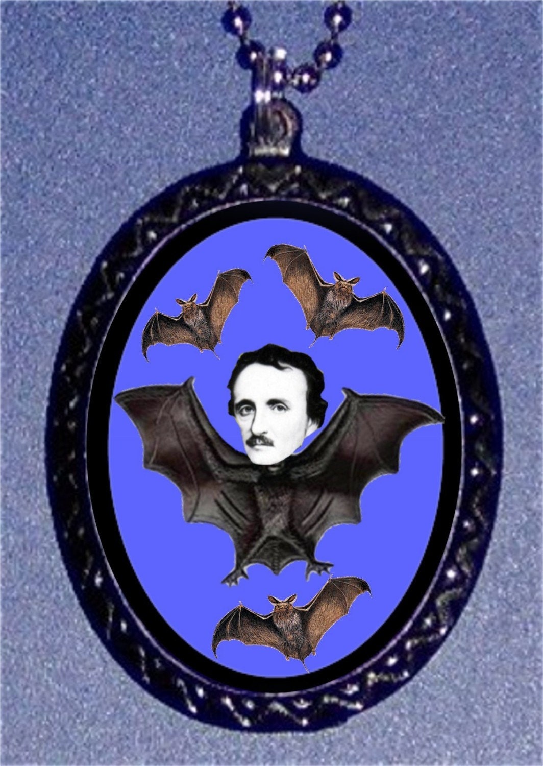 Edgar Allan Poe as a Bat Collage Gothic Necklace Pendant Goth Sweetheartsinner New