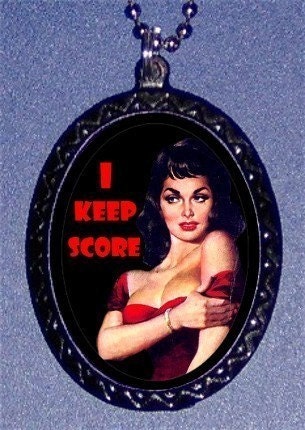 Sexy Glamourous Pinup Retro Rockabilly Cute I KEEP SCORE Design Ballchain Necklace and Handmade Handcasted Pendant