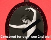 Nude Art deco Flapper Gypsy Girl Roaring Twenties Handcrafted Handcasted Metal Pendant Handpainted Black and assembled by myself with a ballchain necklace