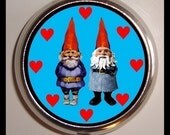Garden Gnomes Retro Kitsch Pill box Pillbox Case Holder for Vitamins Drugs Birth Control