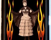 Bat Woman Hellfire Victorian Era Halloween Woman wearing Bat Costume Weird Strange Black Metal Cigarette of ID card or Wallet