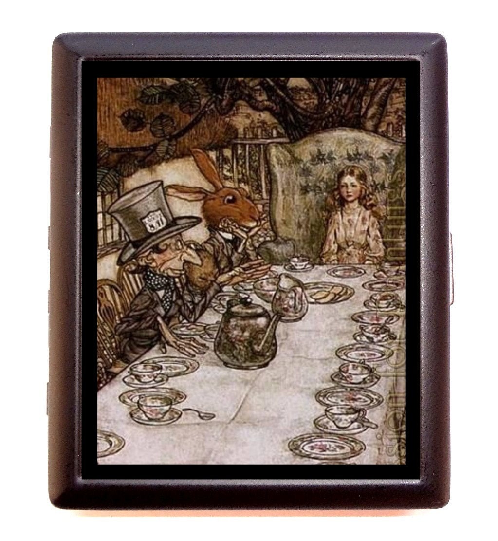 Alice in Wonderland Tea Party Fantasy Fairy Tale Fairytale Storybook Cigarette or Business Card Case or Metal ID wallet