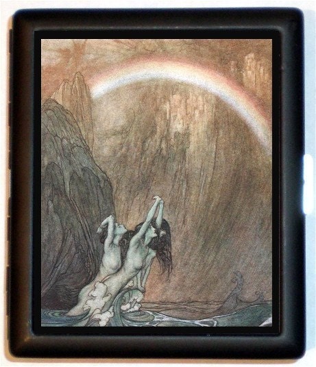 Fairy Tale Illustration Mermaid Group Looking to Rainbow Cigarette Id Case Business Card Holder Wallet