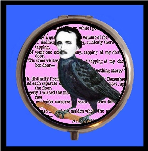 Edgar Allan Poe as Raven Surreal Goth Collage Pill Box Case Pillbox Holder