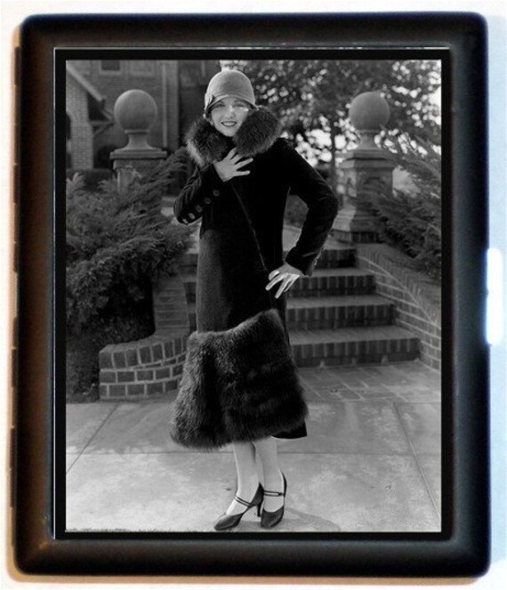 Sexy Classic Flapper Model Dirty Thirties Modern Woman Black Metal Cigarette of ID card or Wallet or Ipod Nano and Earbuds Holder Case