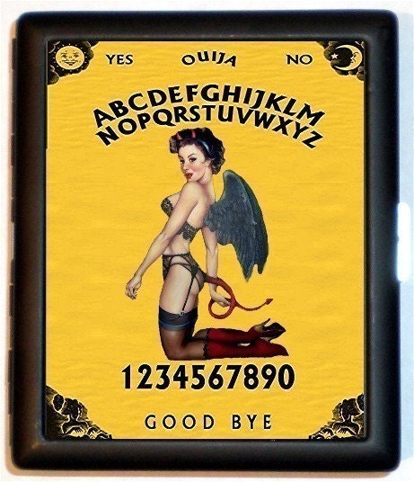 Ouija Board Devil Girl Angel Pinup DIY Black Metal Cigarette ID Case Business Card Holder Wallet
