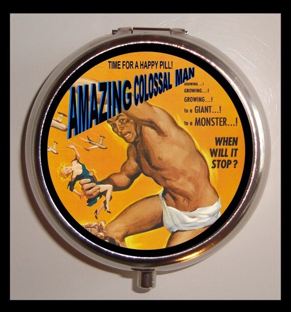 Giant Man Need a Happy Pill 1950's Kitsch Sweetheartsinner Stainless Steel Pill Box Case