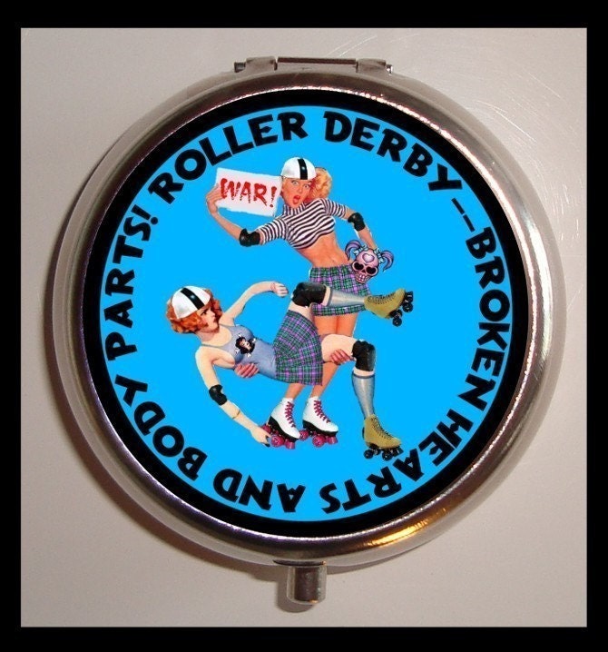 Roller Derby War Brawl Skaters Skating Pill box Pillbox Case Holder for Vitamins Drugs Birth Control