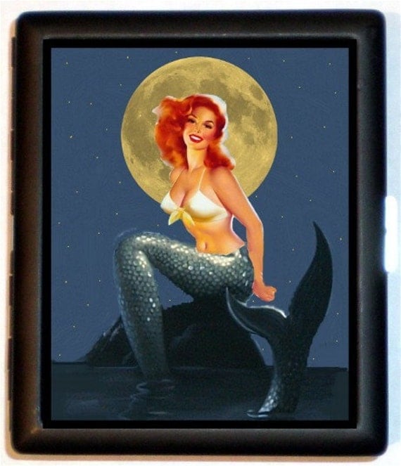 Mermaid in the Moonlight Pinup Cigarette Case of Business card case or Wallet New