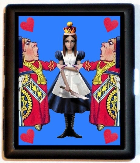 Alice in Wonderland Among the Accusing Queen of Hearts Fantasy Cigarette Case or ID Holder or Business Card Case Wallet or MP3 Holder