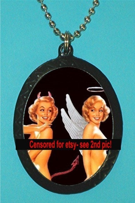 Devil and Angel Pinup Gals Pin up Pendant Necklace Rockabilly Cute