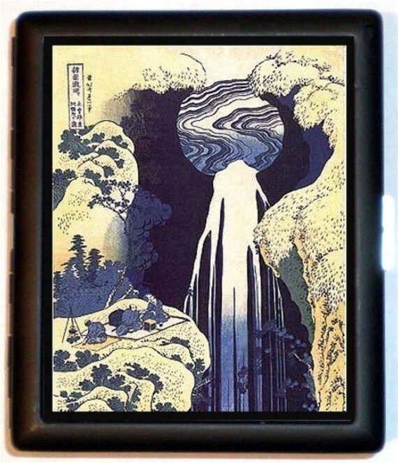 Hokusai Japanese Woodblock Fine Art Waterfall Cigarette Id Case Business Card Holder Wallet
