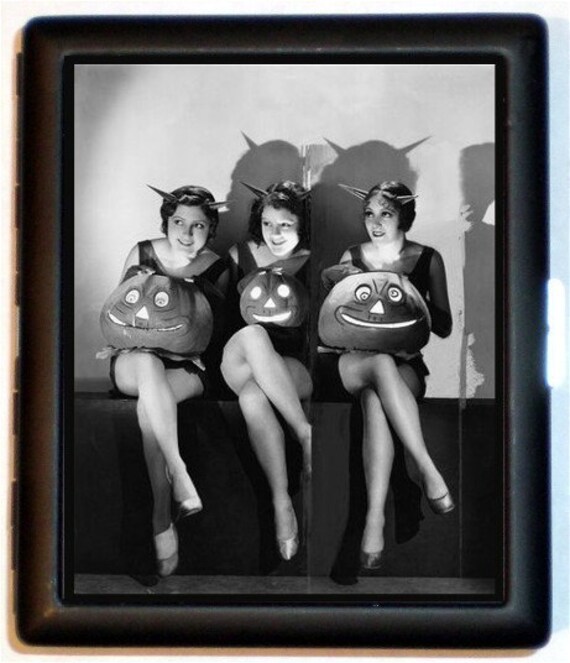 Flapper Devil Women Pinup Pin Up Devil Girls with Horns Cigarette Id Case Business Card Holder Wallet