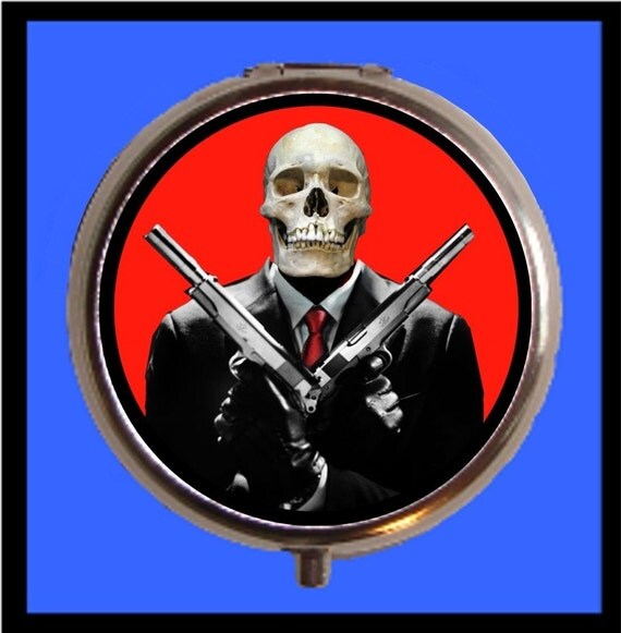 Skull Face Mobster Hitman ICONIC Psychobilly Horror Pill Box Case-Holds Pills, Vitamins, Guitar Pics, and more