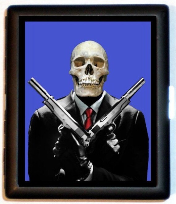 Kitsch Lowbrow SkullFace Mobster Hitman Handmade and SHS designed Black Metal Cigarette or ID or Business or ID Case Wallet