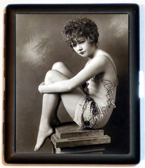 Thirties Classic Pinup Girl Flapper in Old Style Swimsuit Black Metal Cigarette or ID or Business or ID Case Wallet