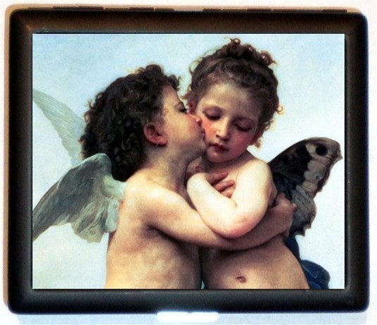 Angel Cherub Children Renaissance Painting Black Metal Cigarette or ID or Business or ID Case Wallet