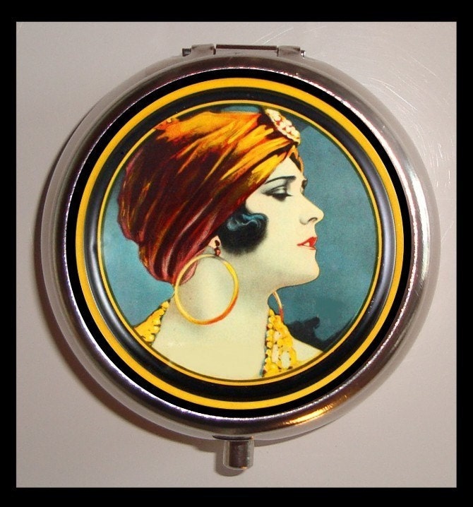 Sexy Pinup Flapper Classic Classy Sexy Turban Pill box Pillbox Case Holder for Vitamins Drugs Birth Control
