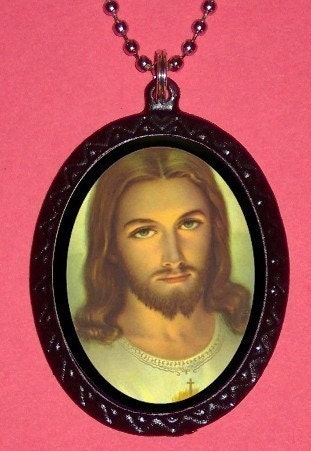 Jesus Christ Innocent Big Eyed Kitsch Image Christianity Necklace Pendant