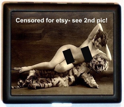 Nude Art Nouveau Edwardian Woman Sitting on Stuffed Tiger Cigarette ID Case Business Card Holder Wallet