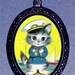Cute  Kitty Super Kawaii Handmade Handcasted Metal Pendant handpainted black and ballchain Necklace