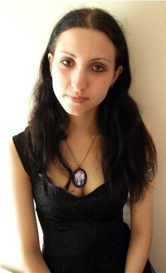 Japanese Crow with Cherry Blossoms Woodblock Raven Spooky Gothic Goth Handcasted DIY Necklace