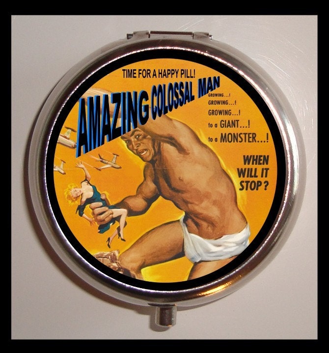 Giant Man Need a Happy Pill 1950's Kitsch Sweetheartsinner Stainless Steel Pill Box Case