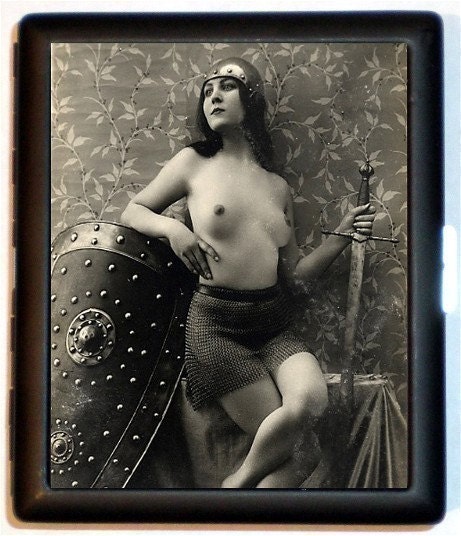 Nude Erotica Erotic Risque Female Knight With Sword and Shield Warrior Cigarette ID Case Business Card Holder Wallet