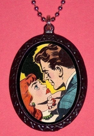 Comic Book Kissing Couple NECKLACE Romantic Romance necklace New Retro POP ART