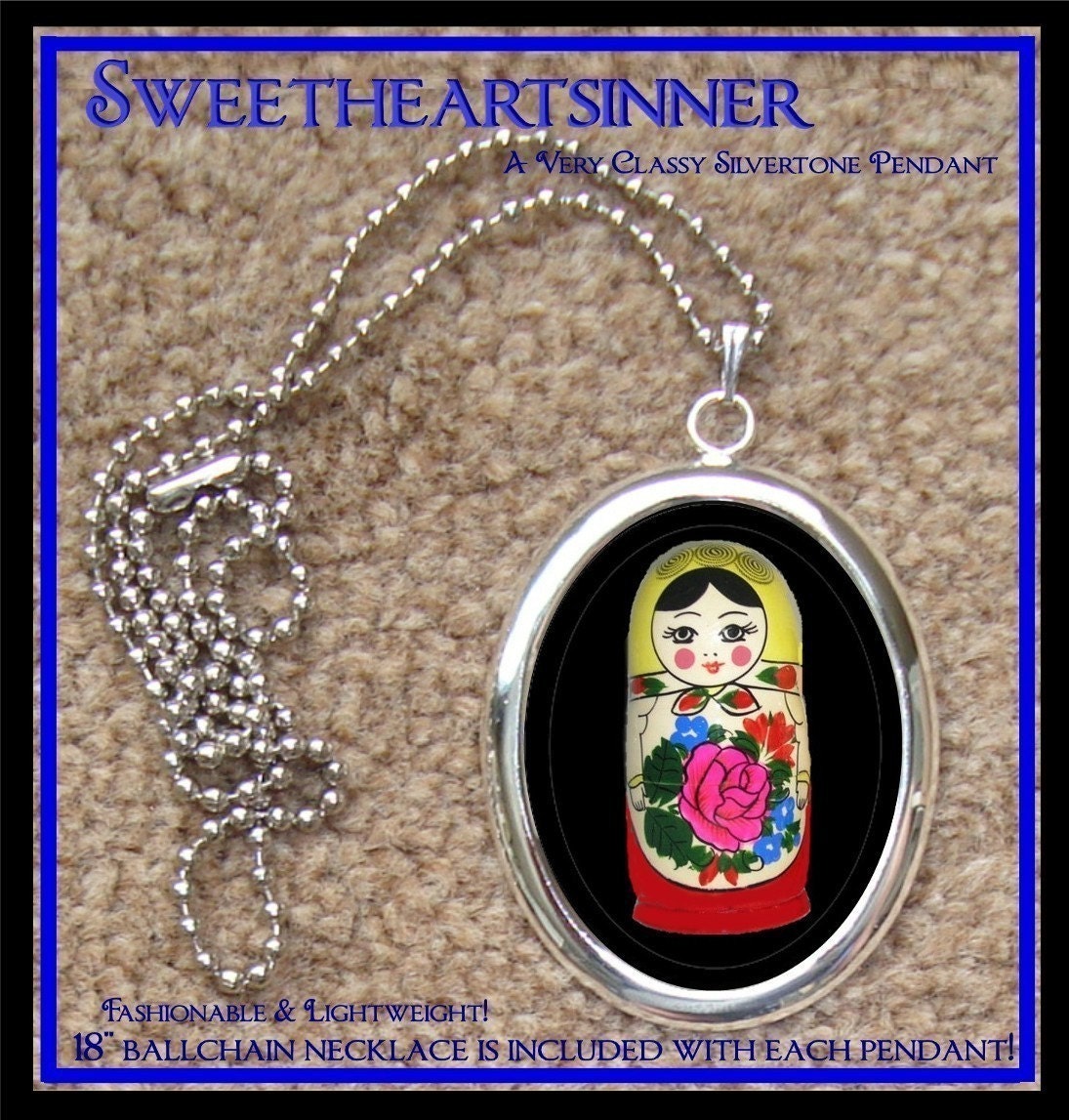 DIVINE BLISS DESIGNS - Silver Tone Pendant With Chain - Russian Nesting Doll