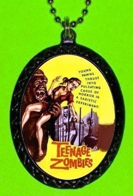 Ape and Zombie Kitsch Campy Necklace Pendant Psychobilly Goth Weird Film