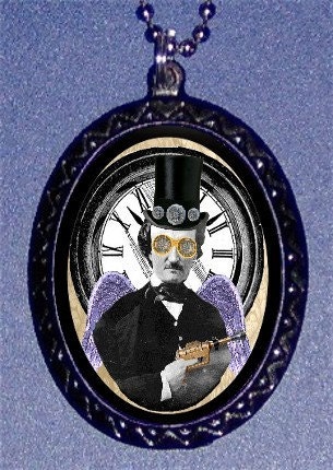 Edgar Allan Poe Goth Gothic Steampunk Collage Horror Author  Top hat Angel Pendant Necklace