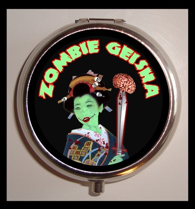 Japanese Geisha Zombie Psychobilly Pill box Pillbox Case Holder Trinket Box Sweetheartsinner