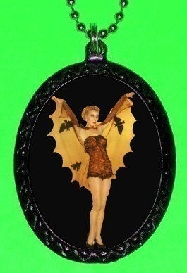 Bat Pinup Girl Deco Retro Fifties Outfit DIY Handmade Pendant necklace Psychobilly Design SHS Original
