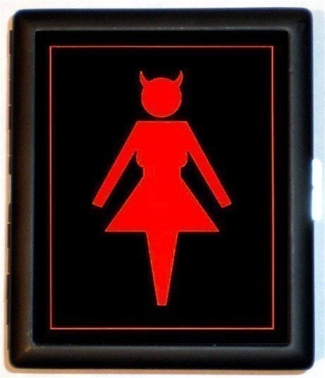 Devil Woman Girl Simple Psychobilly Gothic Red devil Gal Satanic Evil Black Metal Cigarette or ID or Business or ID Case Wallet