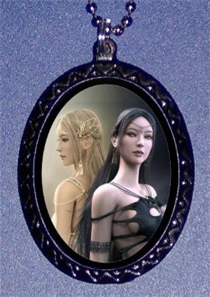 Fairy Goddesses Anime Elfish Elf Handcrafted Handcasted Metal Pendant Handpainted Black and assembled by myself with a ballchain necklace