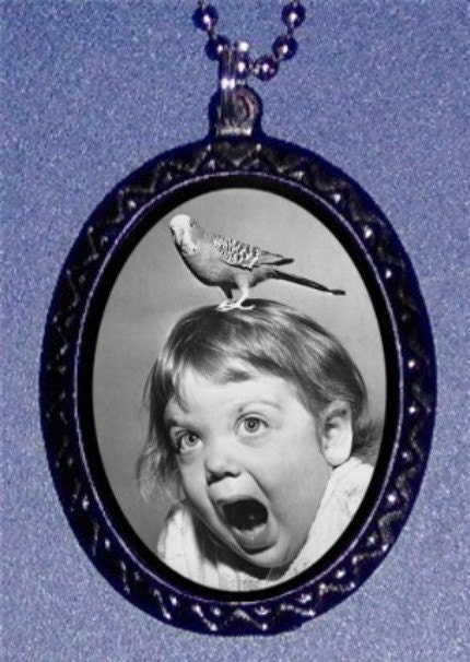 Retro Humor Scary Kid and Parrot Terror Just the kind of weird stuff you want to wear to freak people out Pendant necklace