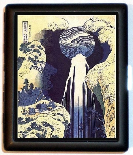 Hokusai Japanese Woodblock Fine Art Waterfall Cigarette Id Case Business Card Holder Wallet
