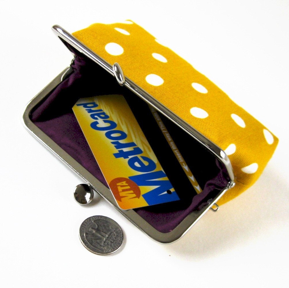 medium frame pouch - polka dots on mustard