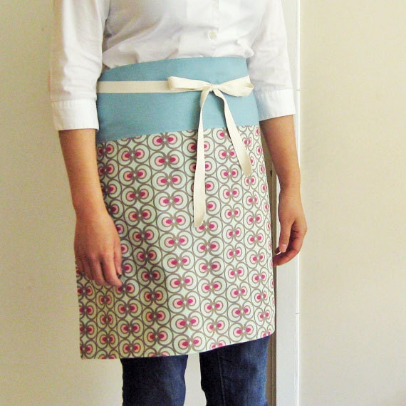 Apron  - flowers on apricot with blue band