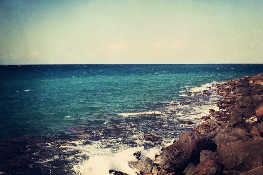 Ocean Photography beach photograph, water, rocks, caribbean, san juan, puerto rico, blue decor - Caribbean Shore 8x12 Fine Art Photography