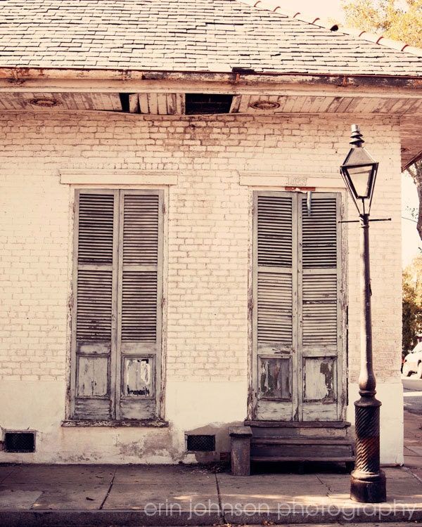 new orleans photography french quarter architecture lamppost fine art white home decor Old Shutters 8x10 IN STOCK